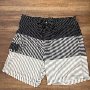 George Men's Black and White Striped Board Shorts